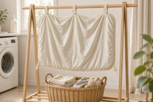 Washing a pet bed cover and hanging it to dry