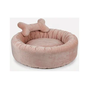 Blush Bone Cuddler Blush Bone Cuddler deep pet bed in pale pink with bone-shaped backrest