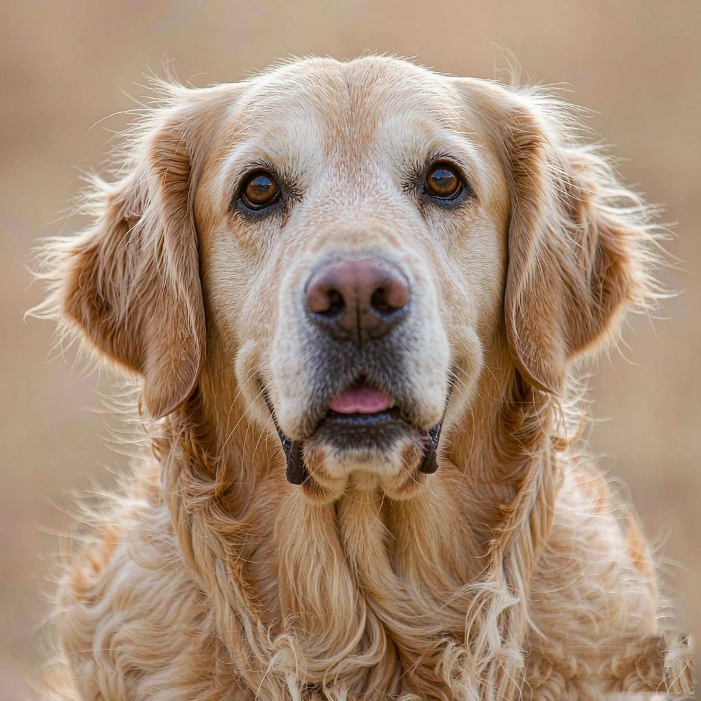 A golden retriever looking at the camera, portrait
