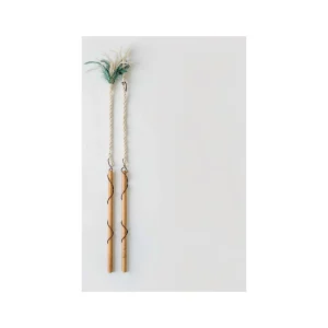 Feather teaser wand duo for cats with stretchy woven cord