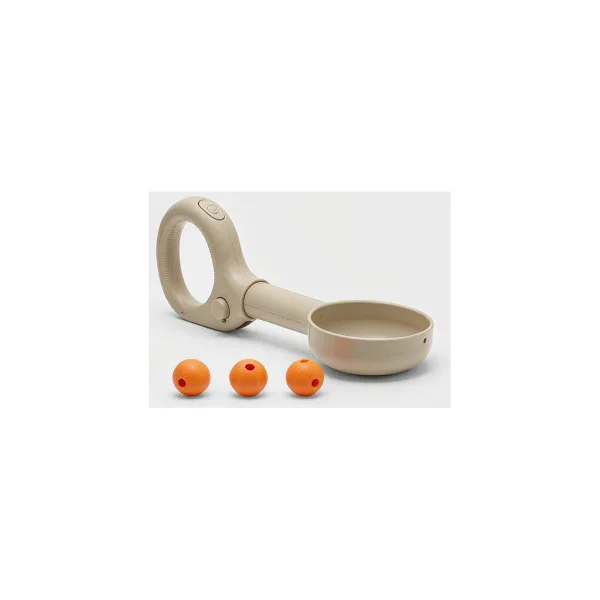 Fetch and Toss ball launcher with three orange rubber balls