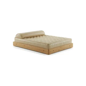 Timber Loft elevated dog bed with light oak frame and cream quilted mattress