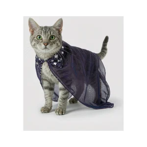 Witch Cape for cats in deep purple with star-lined collar